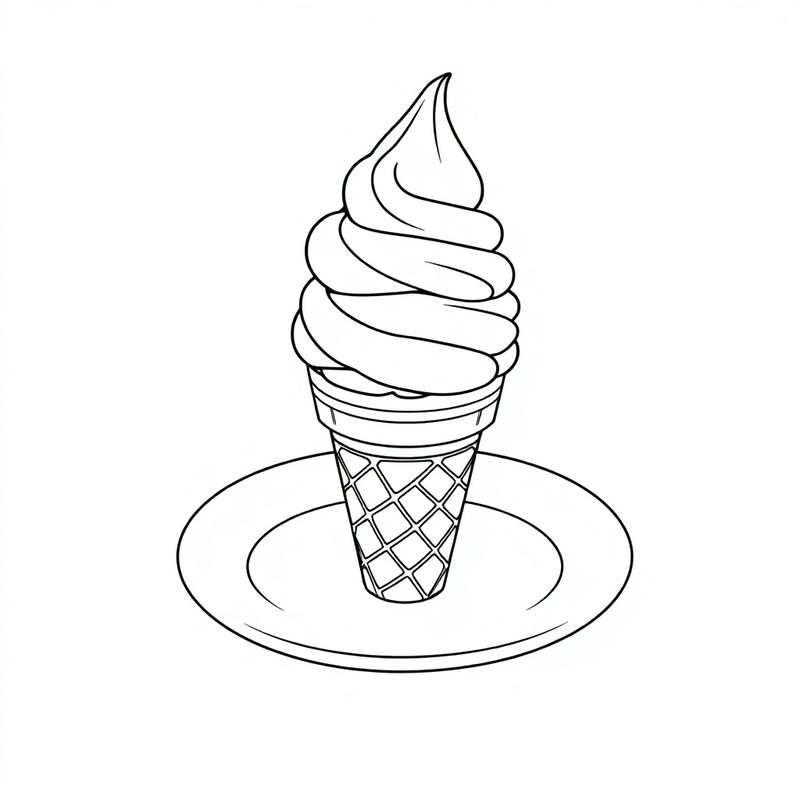 An ice cream cone on a plate