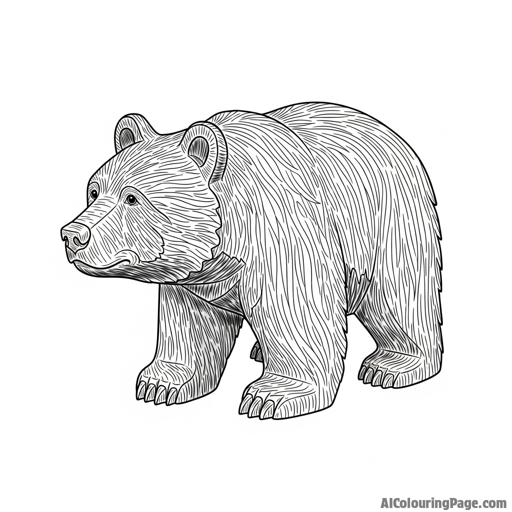 A wooden carving of a bear, detailed and lifelike.