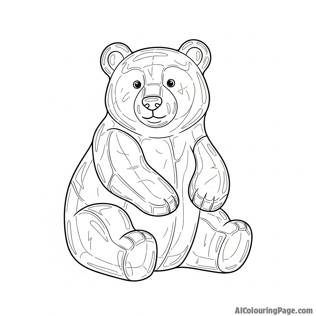 A bear sculpted from clear ice, glistening in the faint light.