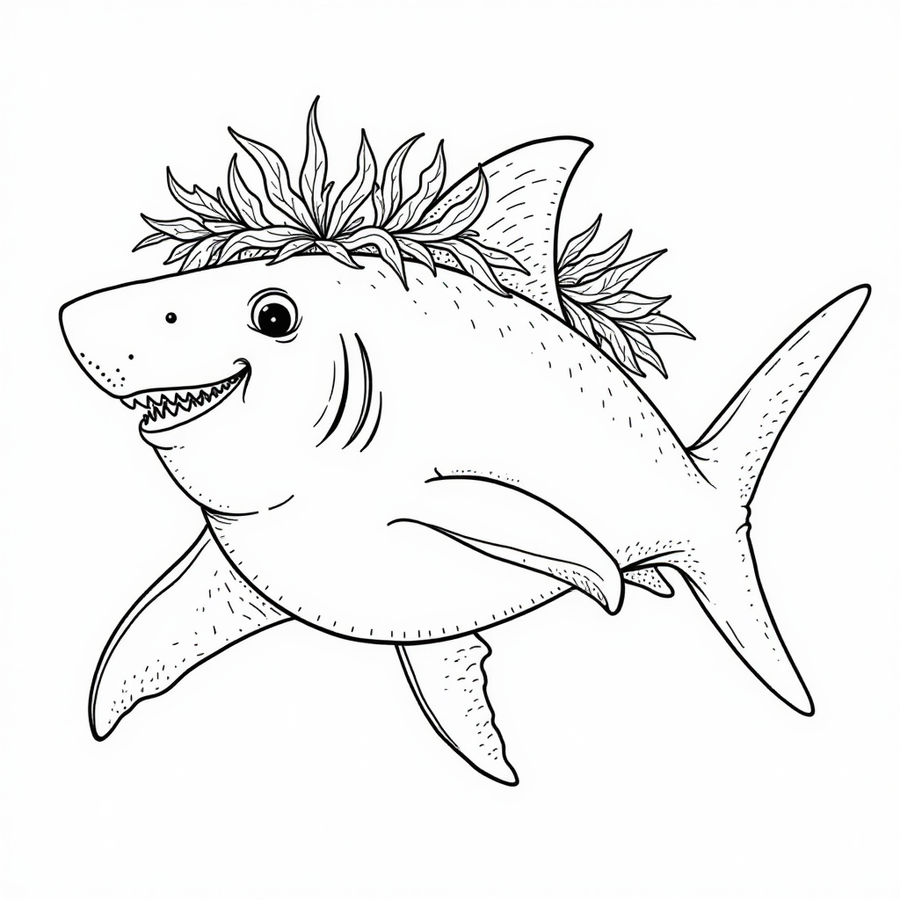 Shark with a seaweed crown