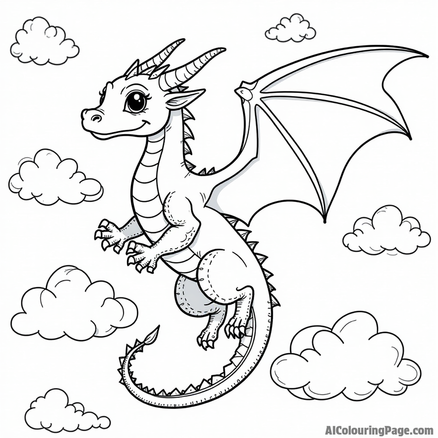 Dragon soaring through clouds