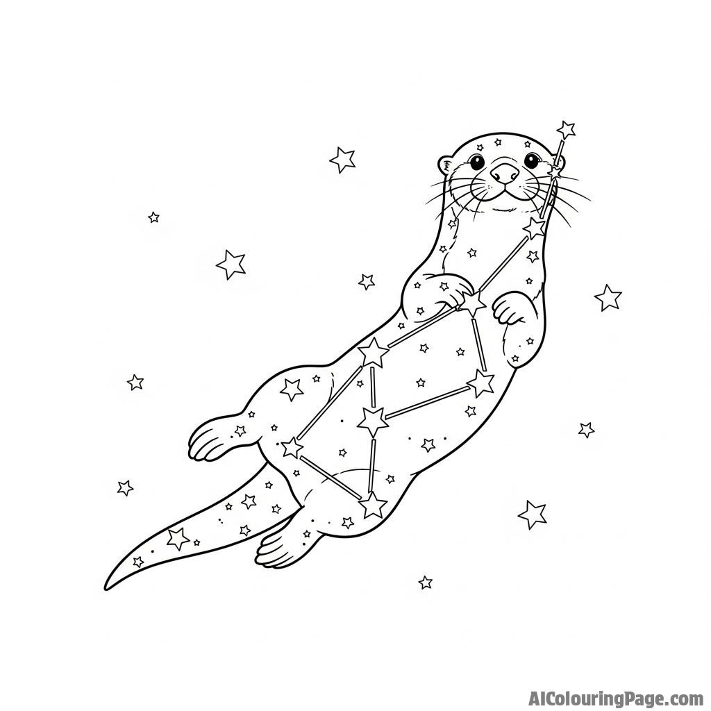 A celestial otter forming a constellation in the vast night sky.