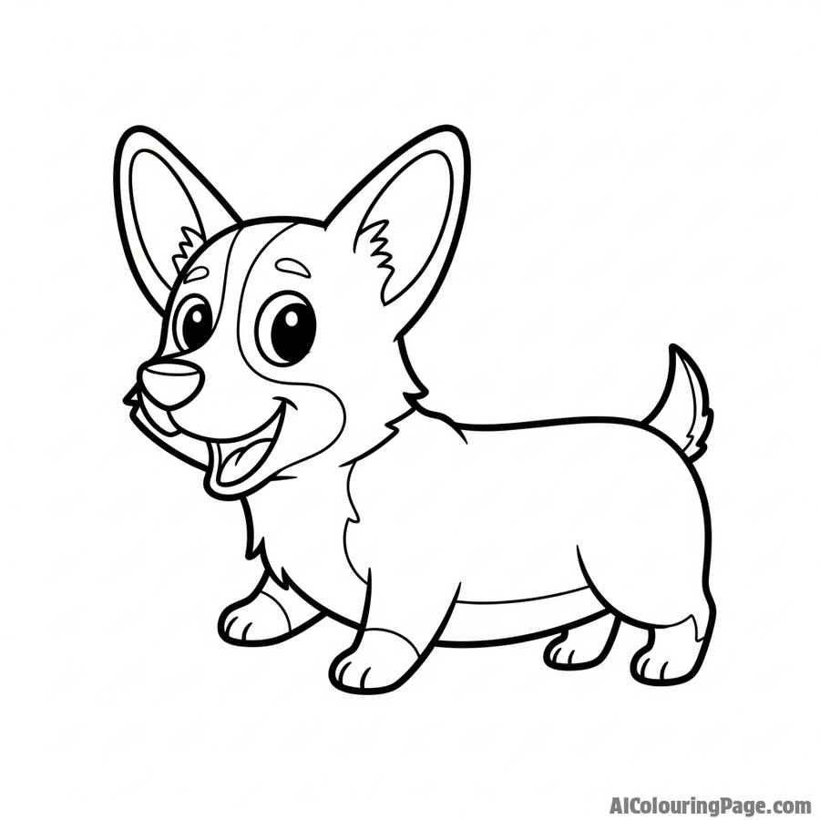 A vintage 1930s cartoon-style corgi, with exaggerated features and simple lines.