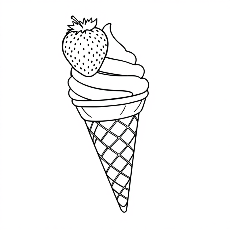 An ice cream cone with a strawberry on top