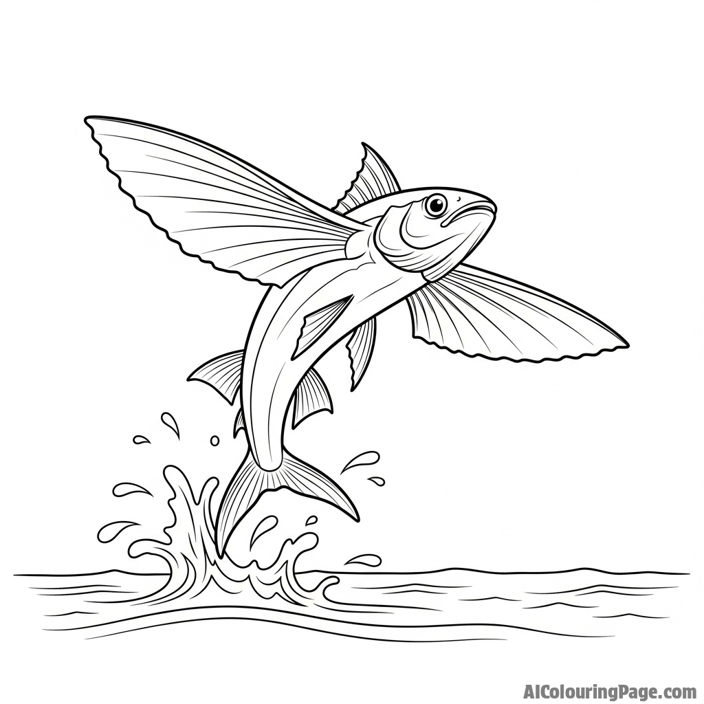 A flying fish leaping from the water, its fins spread like wings against the sky.