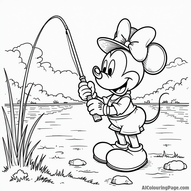 Mickey Mouse fishing by the lake