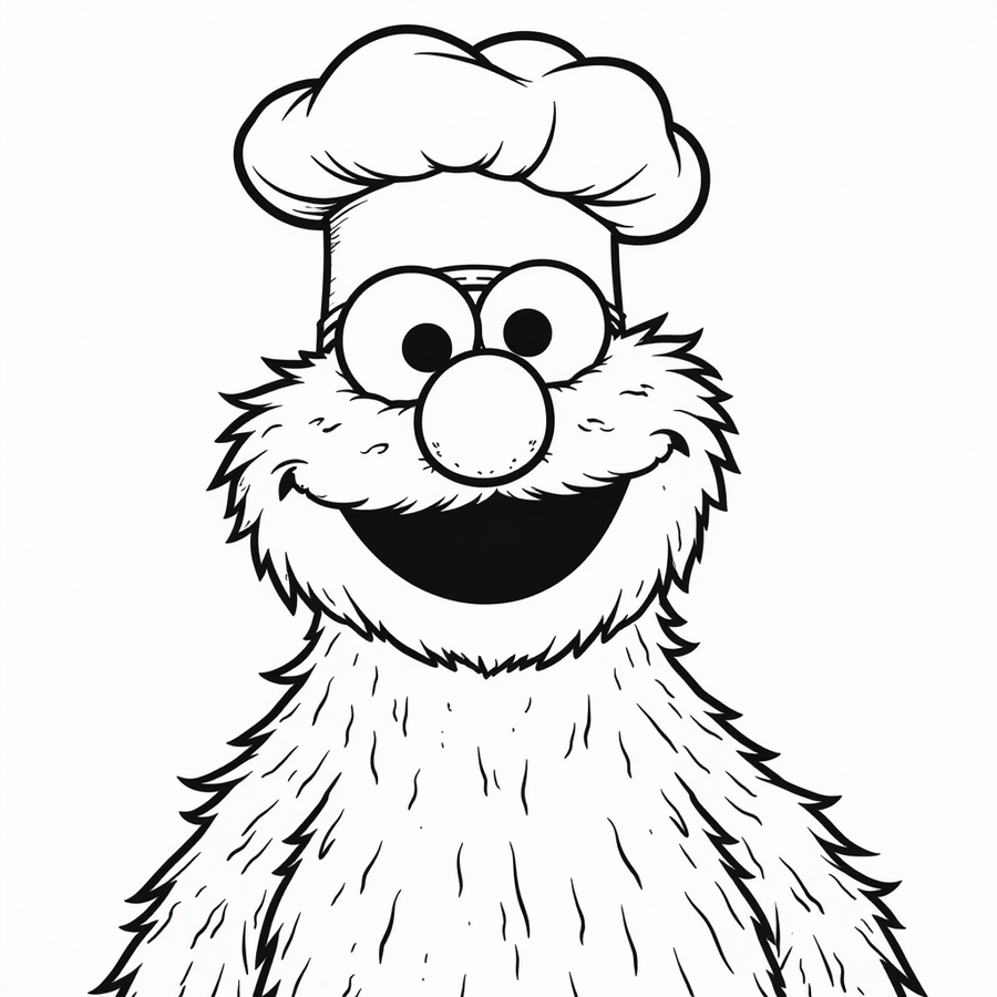 Cookie Monster wearing a chef hat