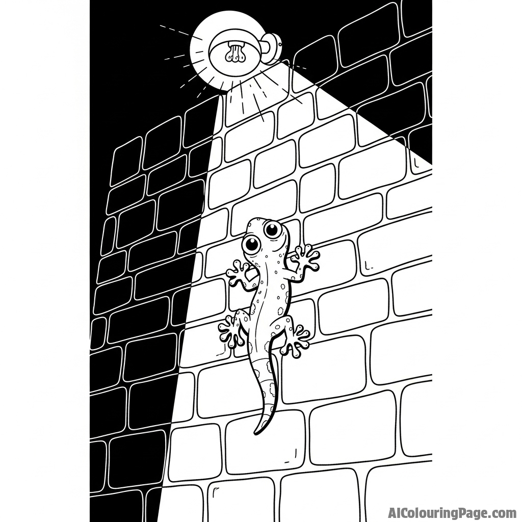 A gecko scaling a sheer, man-made wall at night under a single light source.