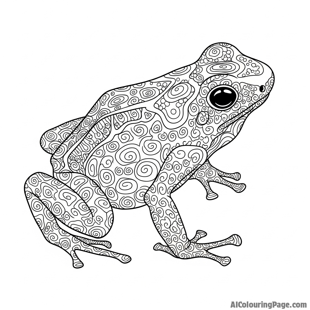 A poison dart frog with intricate, high-contrast patterns on its skin.