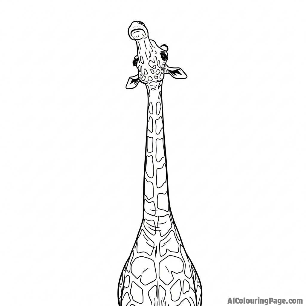A dramatic low-angle shot looking up at a towering giraffe against a stark sky.