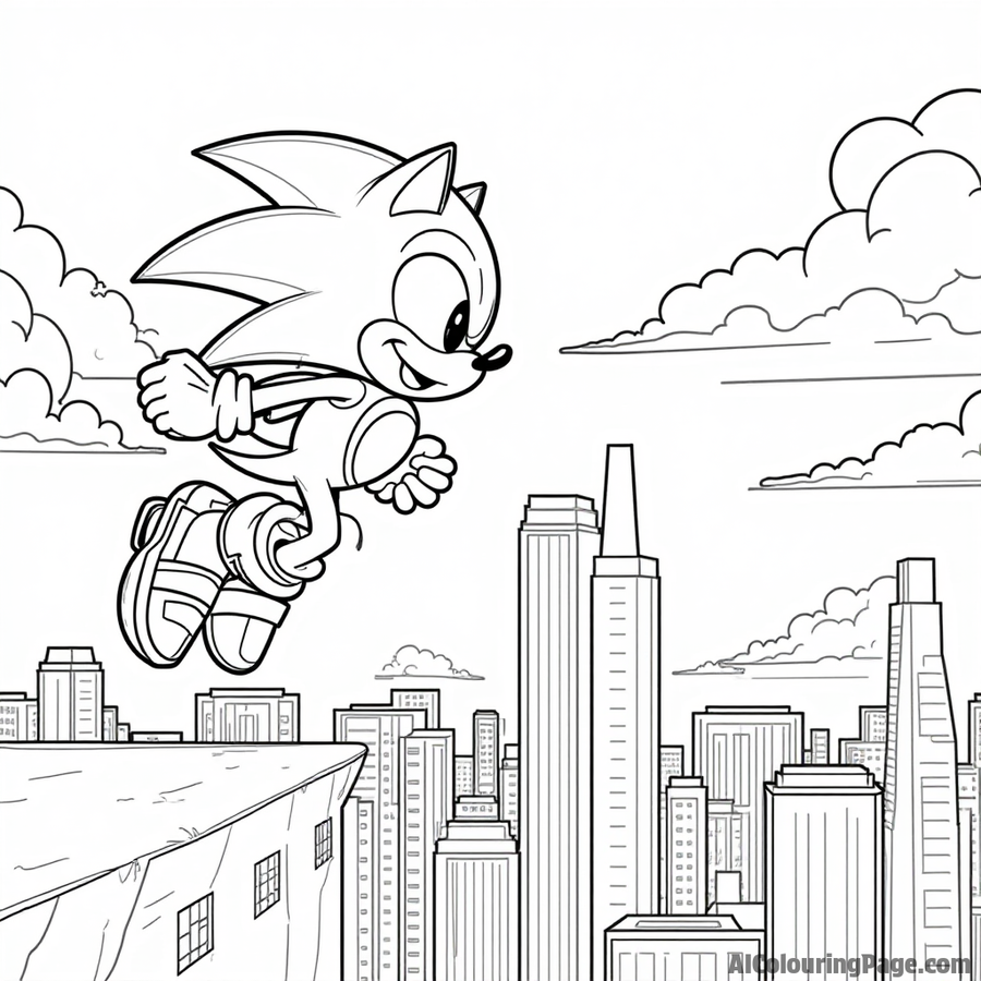 Sonic jumping from a skyscraper