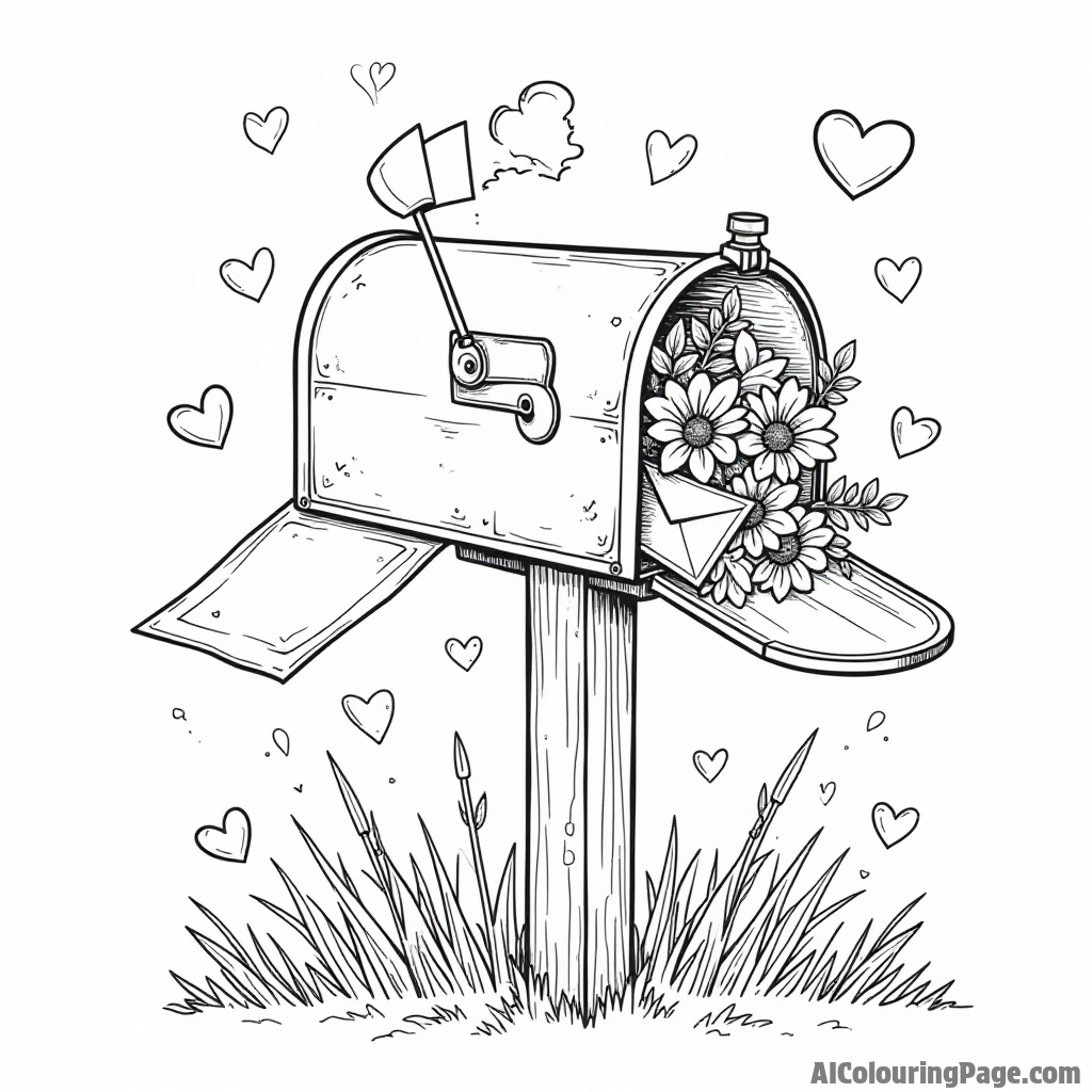 A charming mailbox overflowing with heart-shaped letters and flowers for receiving love notes on Valentine’s Day