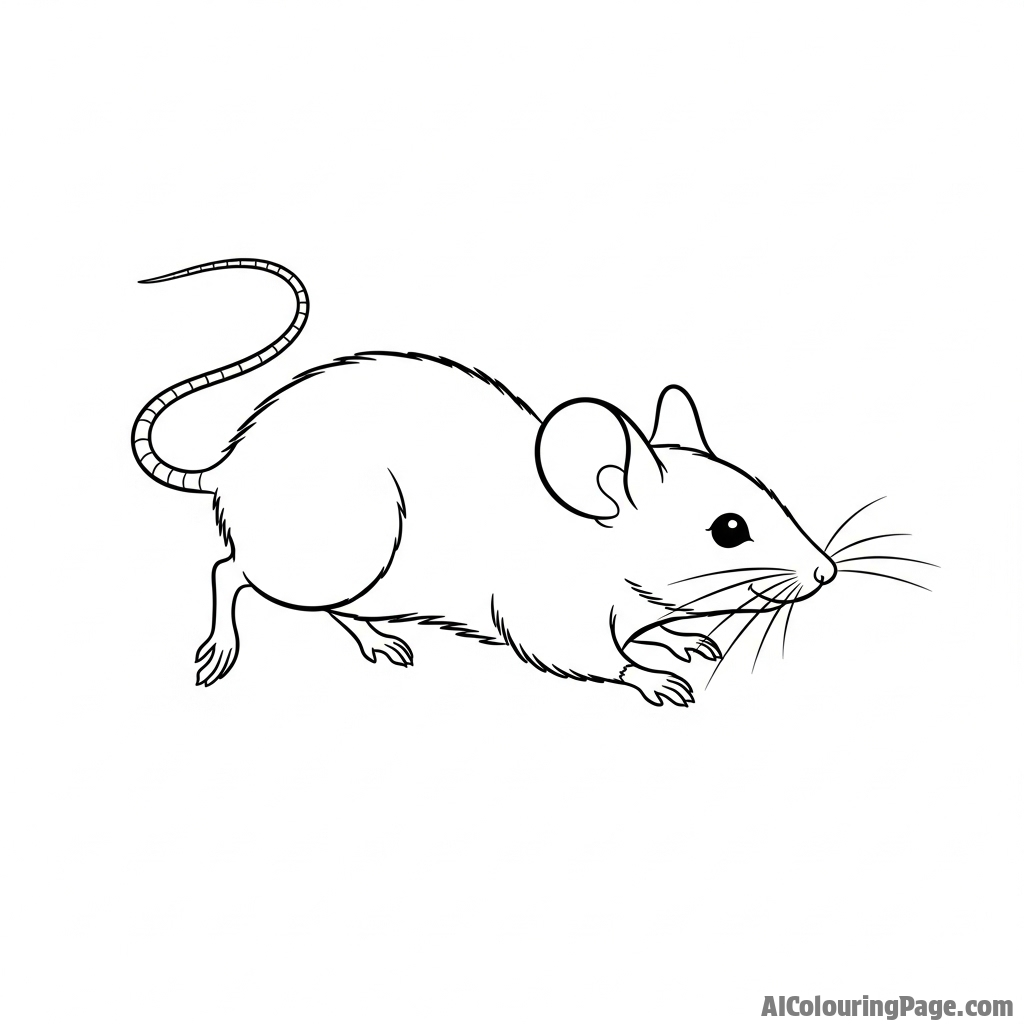 A minimalist line drawing of a mouse captured in a single, fluid motion.
