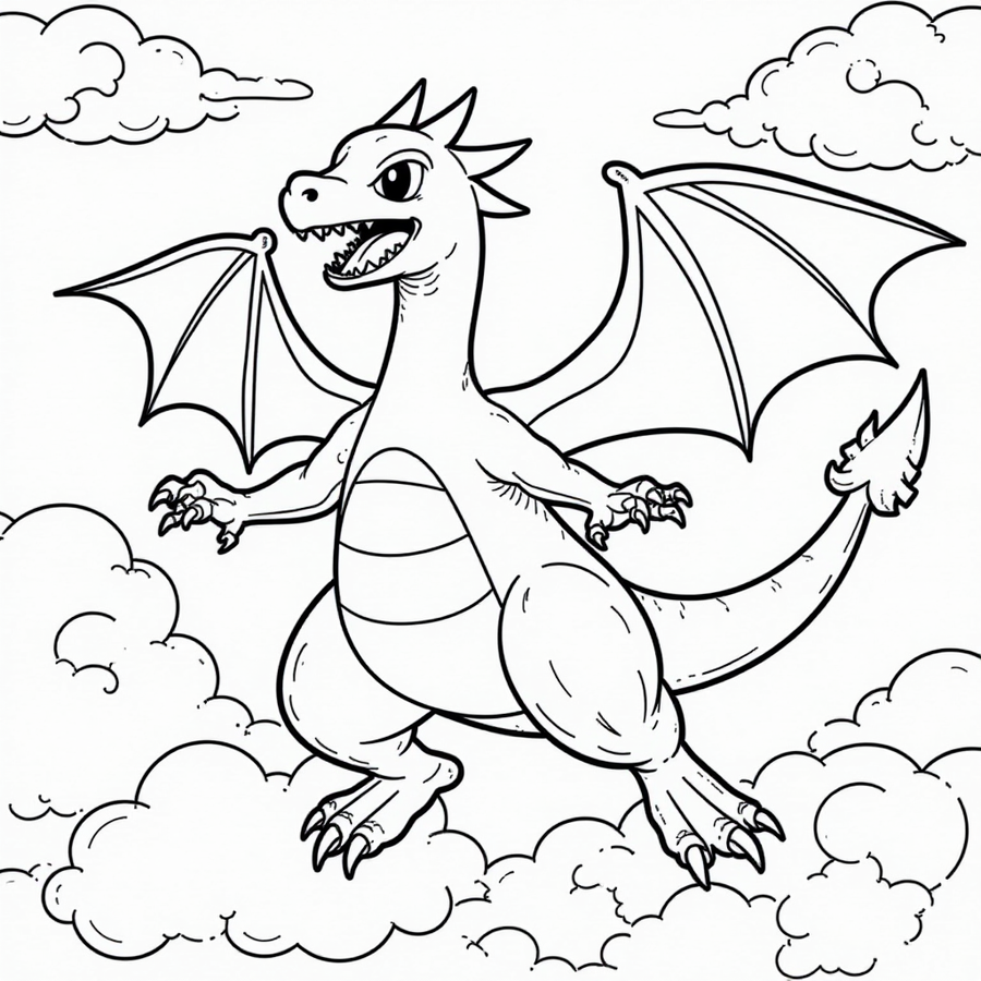 Charizard soaring through clouds