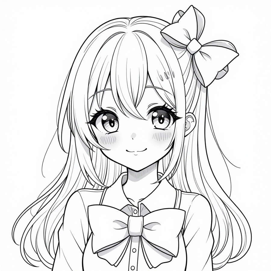 Smiling anime girl with a big bow