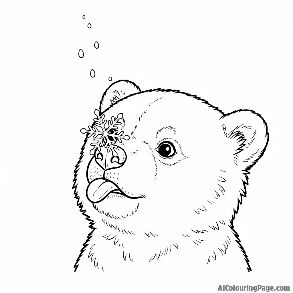 A bear cub tasting a snowflake for the first time.