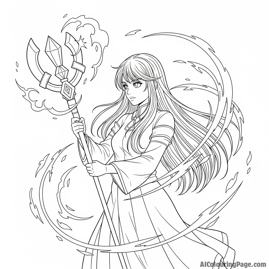 Aphmau wielding a powerful magical staff, energy swirling around her.
