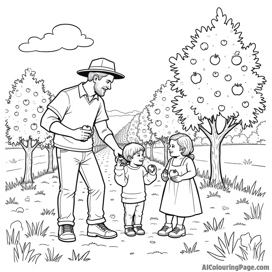 A family picking apples in an orchard