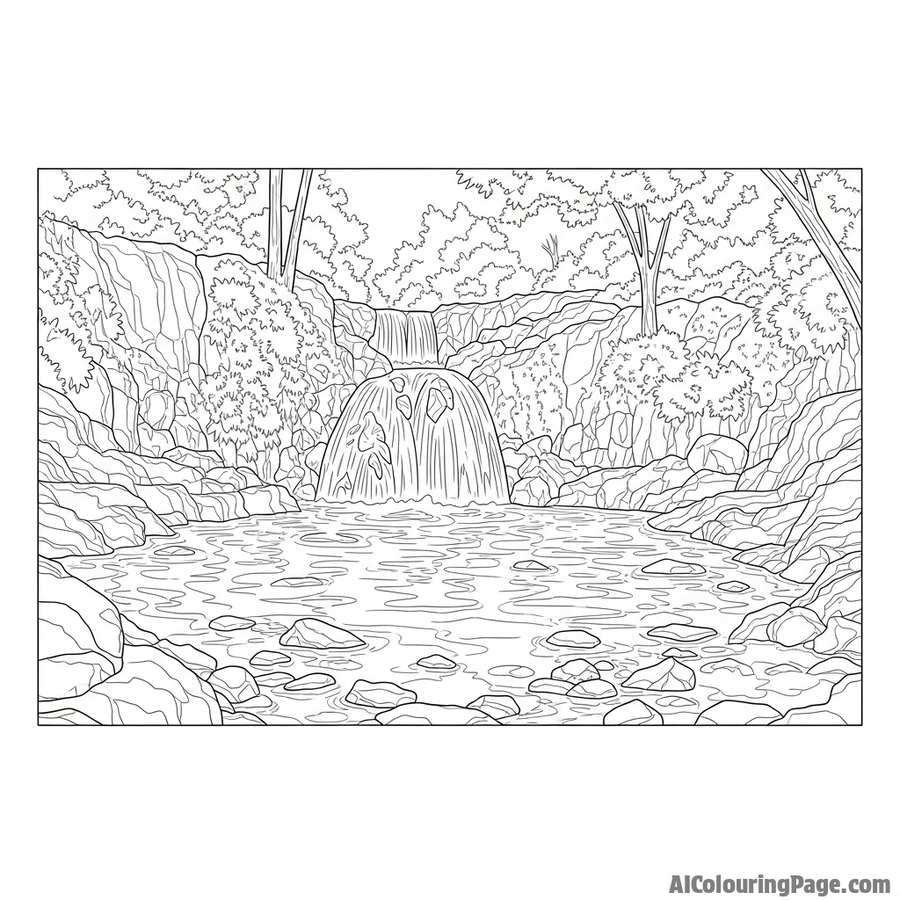 Free Waterfall Coloring Pages - Print in 60 Seconds | AI Colouring Page