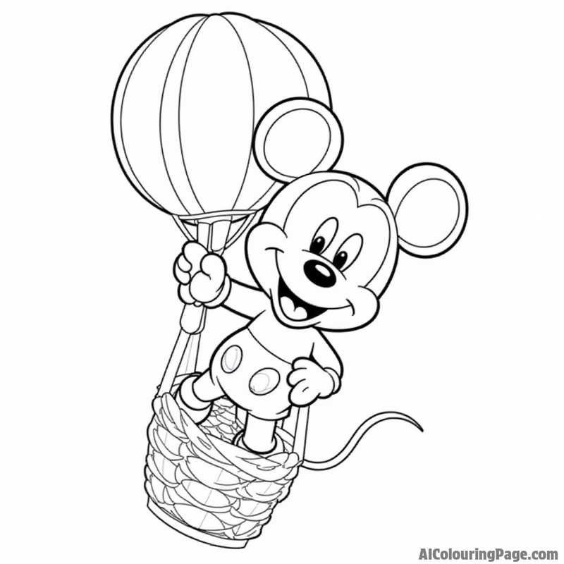 Mickey Mouse in a hot air balloon