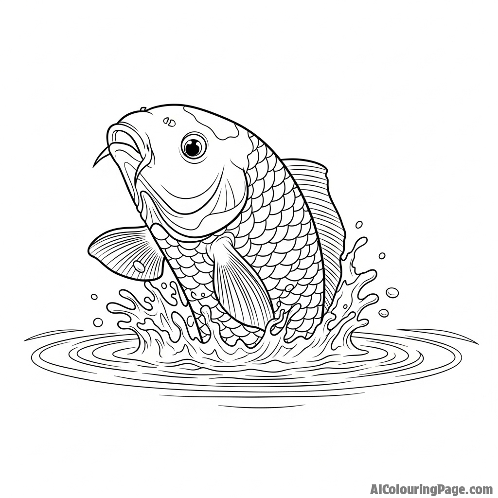 The precise moment a koi’s mouth breaks the water’s surface to feed, creating a splash.