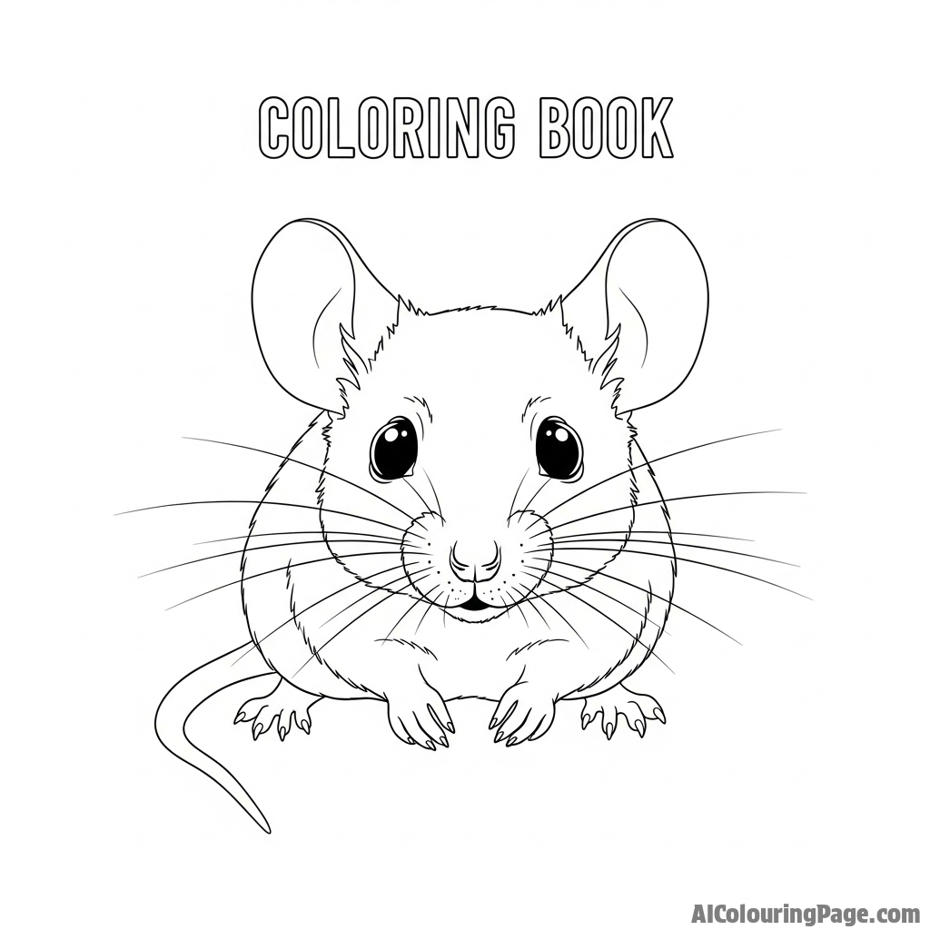 A photo-realistic rendering of a mouse looking directly at the camera with large, inquisitive eyes.