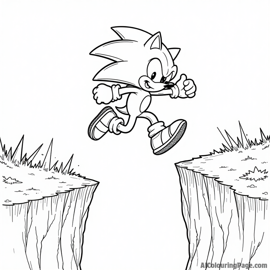 Sonic jumping over a chasm with spikes