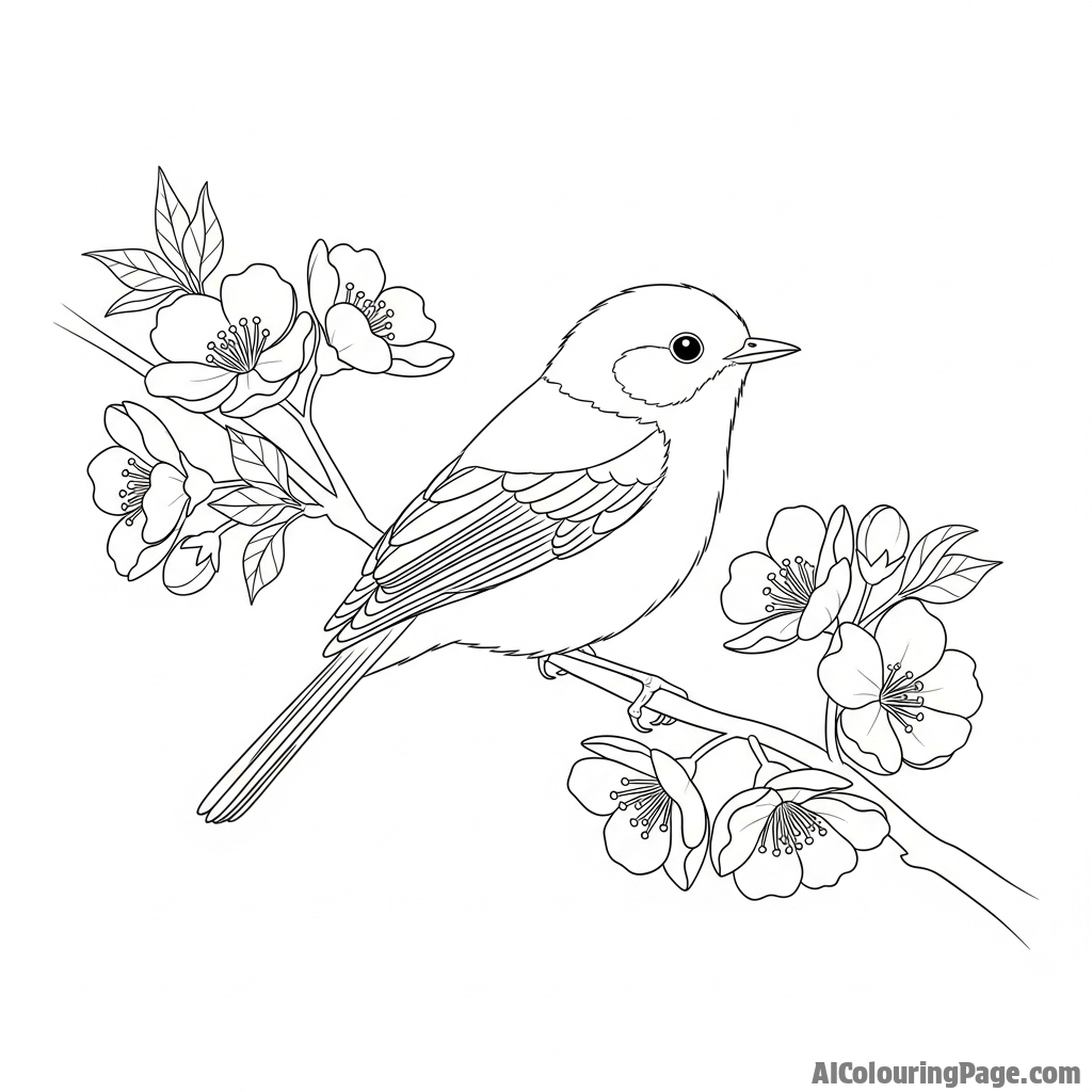 A delicate songbird perched on a blossoming branch
