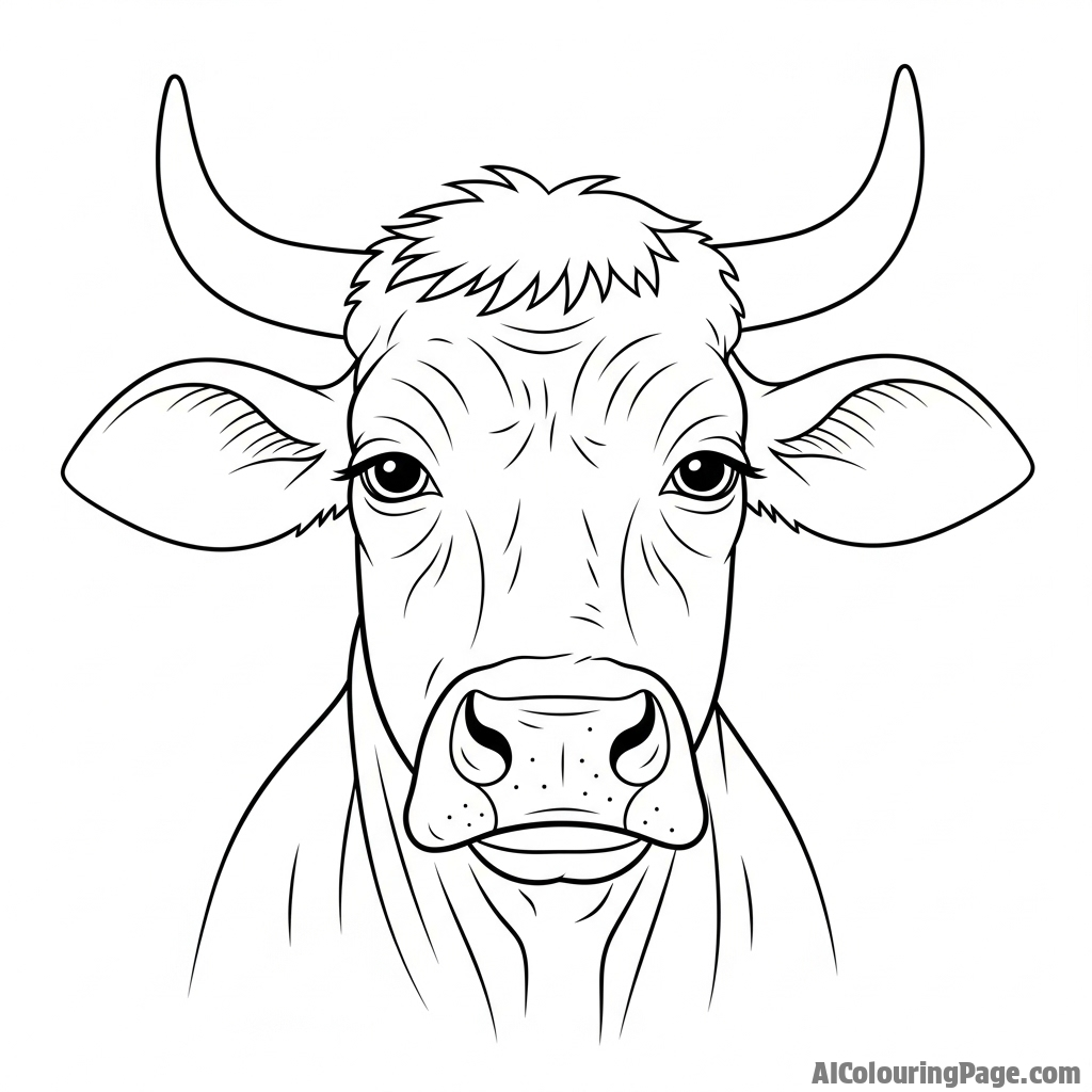 A serene portrait of an old, wise-looking cow with a wrinkled face.