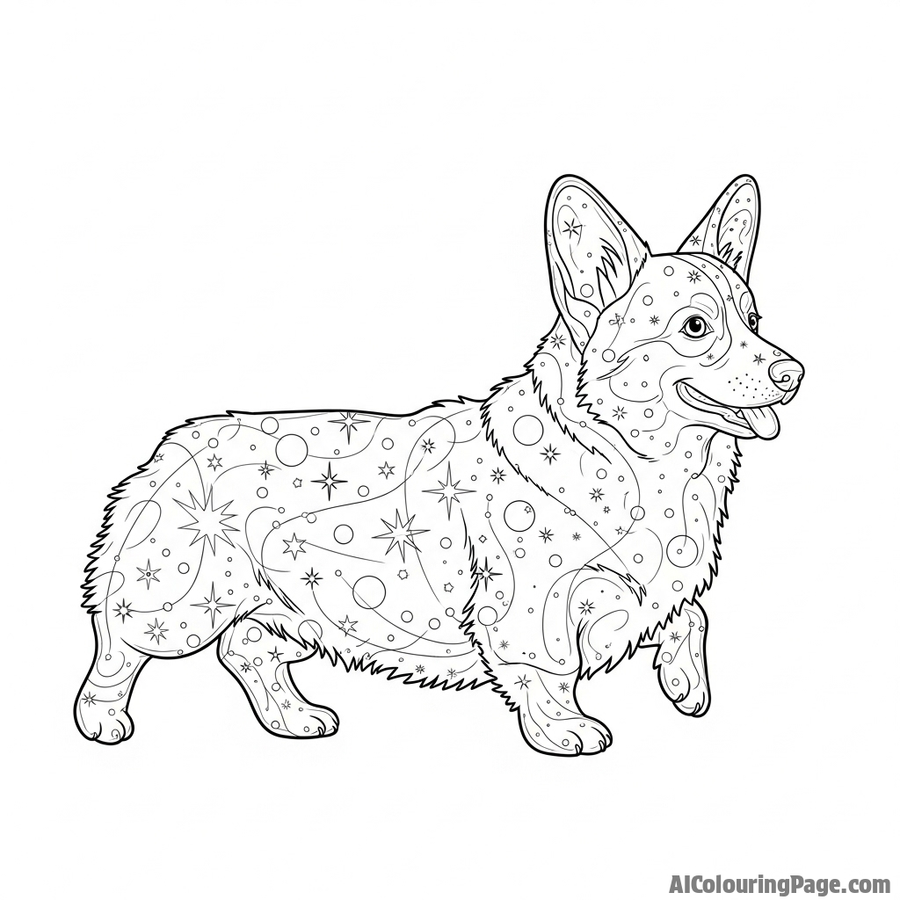 An ethereal corgi made of shimmering light particles.