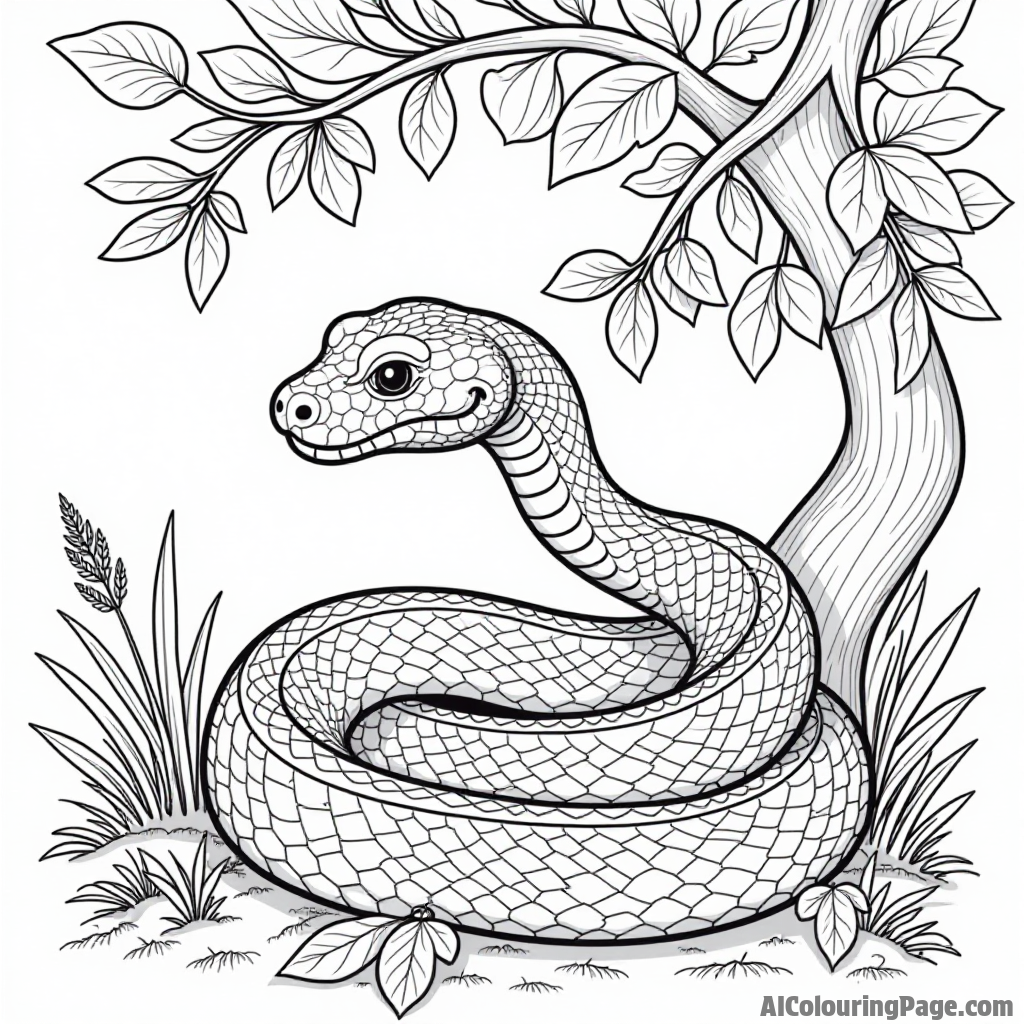 A snake coiled around a tree branch in the Garden