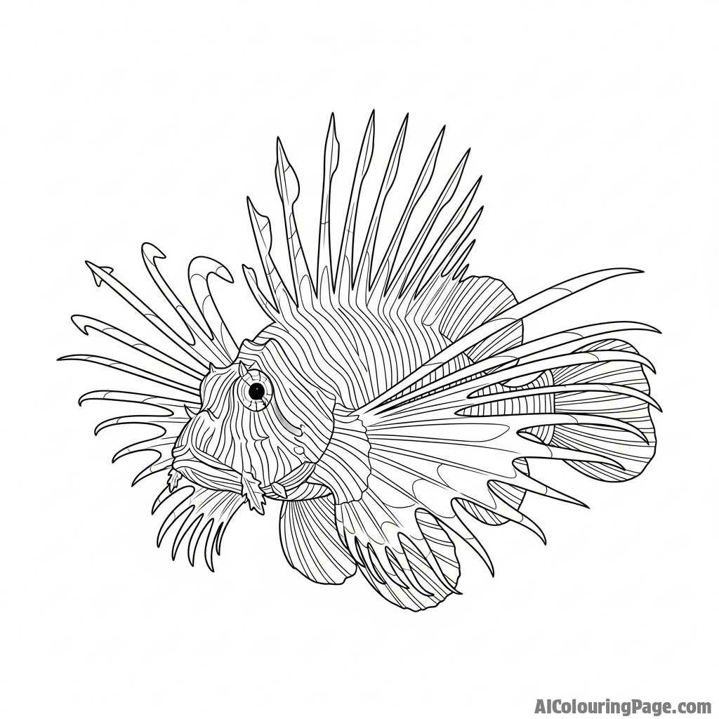 A lionfish, its venomous spines fanned out in a dramatic display.
