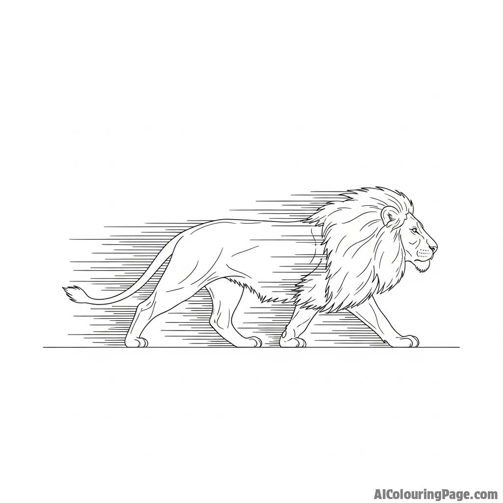 A time-lapse photograph showing the blurred motion of a lion patrolling its territory.