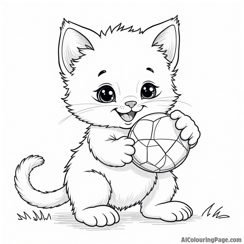 A playful kitten playing with a ball