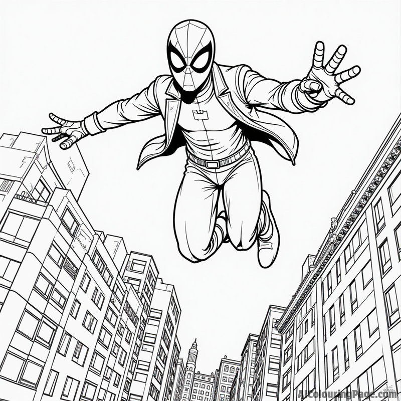 Miles Morales leaping over a building