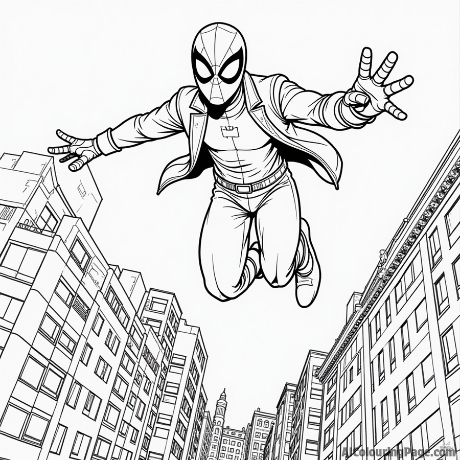 Miles Morales leaping over a building