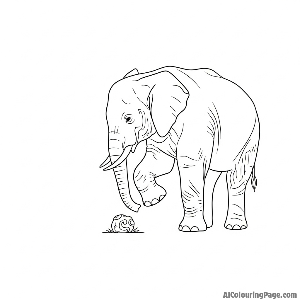 An elephant using its foot to gently investigate a small object on the ground.