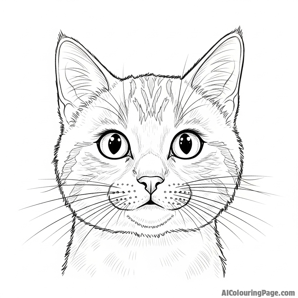 A detailed charcoal drawing of a cat's expressive face.