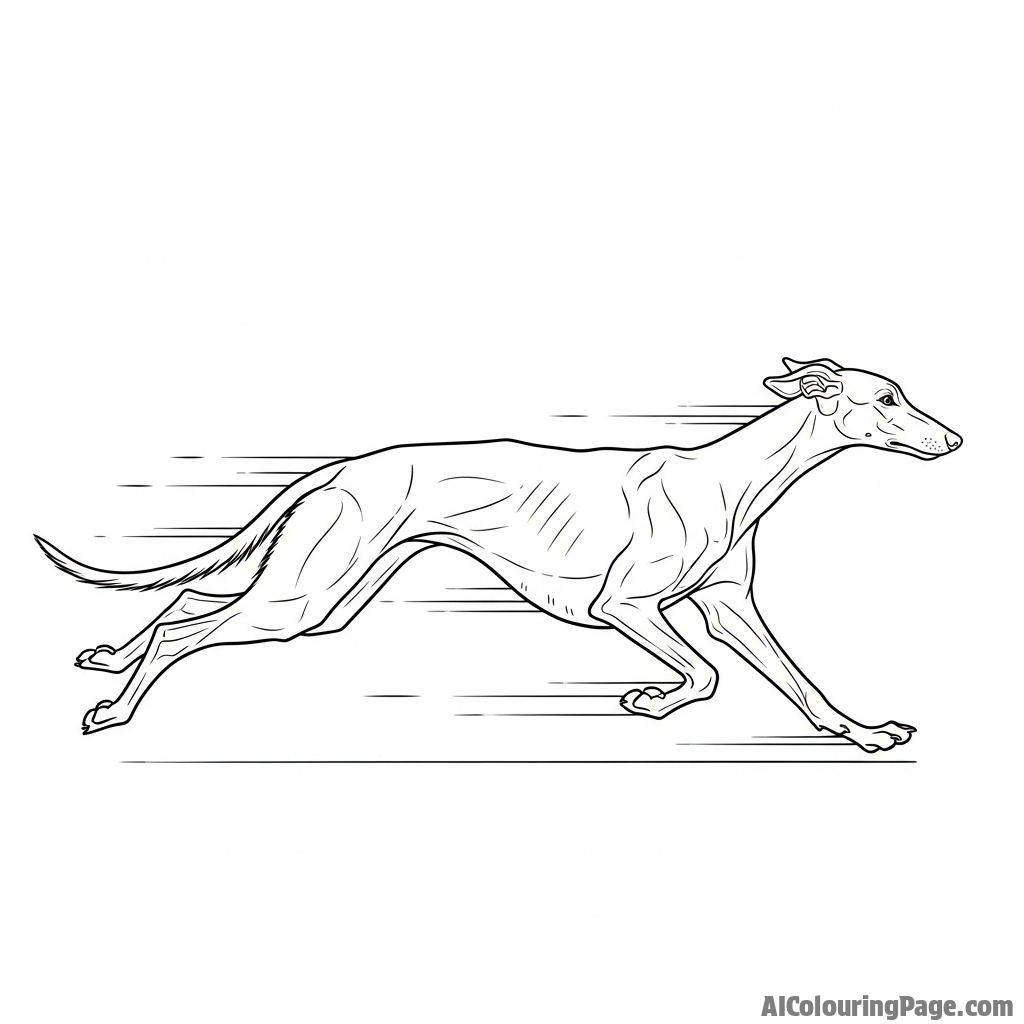 A tall, slender sighthound captured at full gallop, a blur of motion.