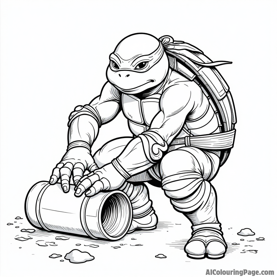 Ninja Turtle repairing a sewer pipe