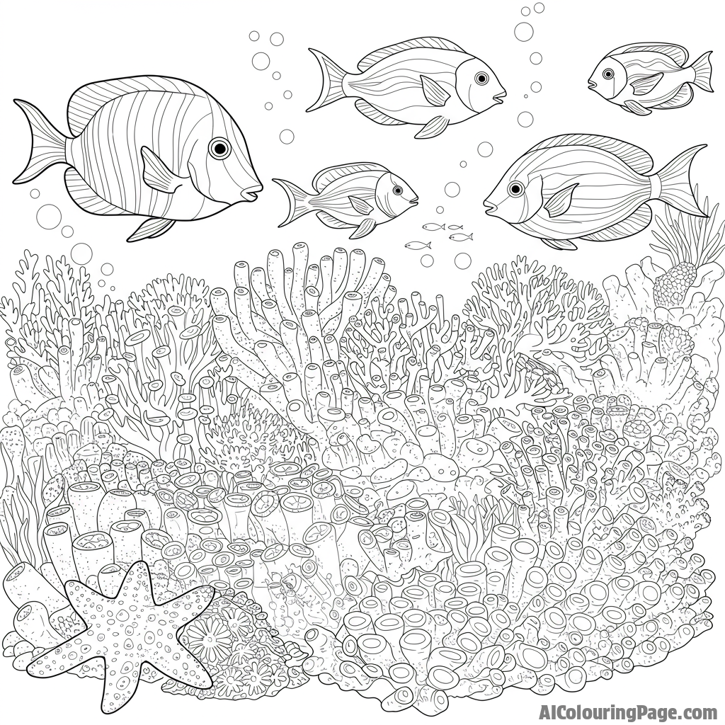 Diverse species coexisting in a vibrant coral reef.
