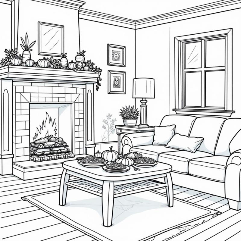 Cozy living room coloring page