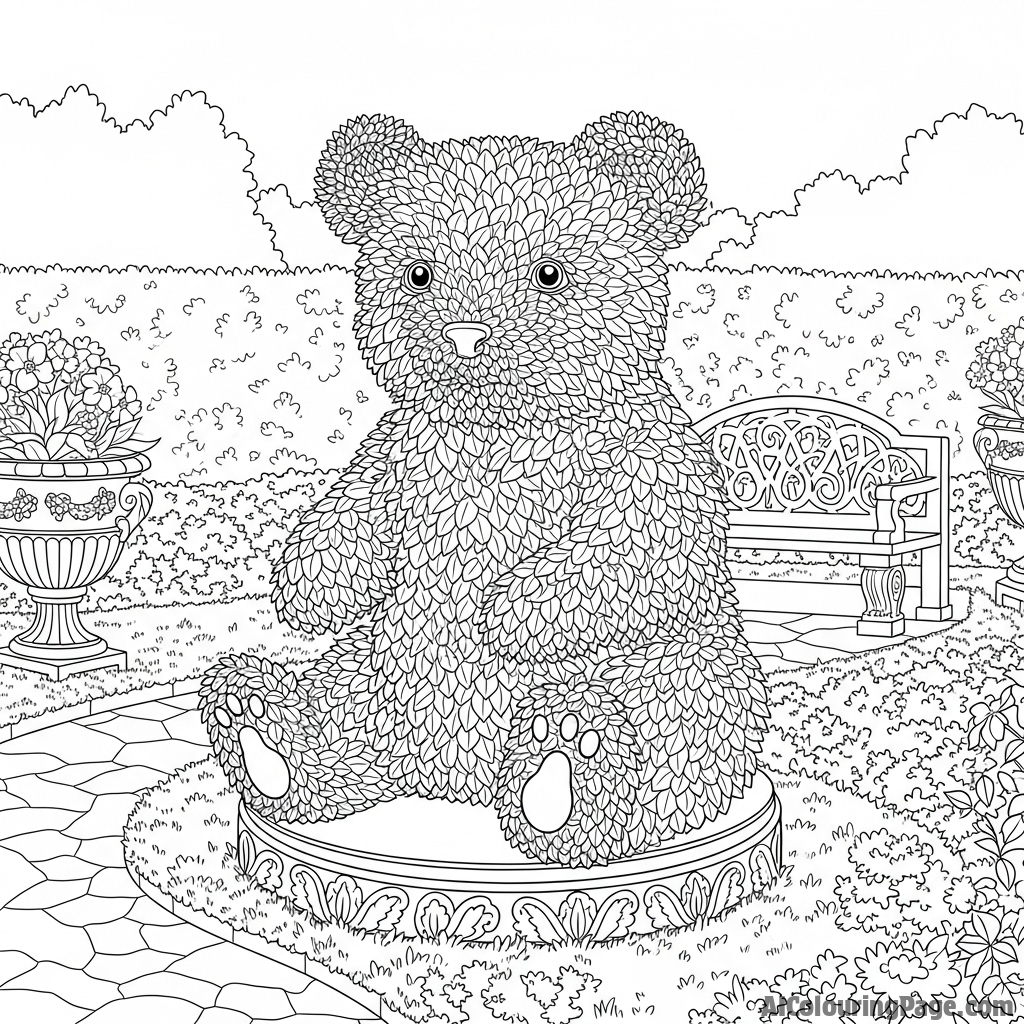 A topiary bear meticulously shaped in a formal garden.