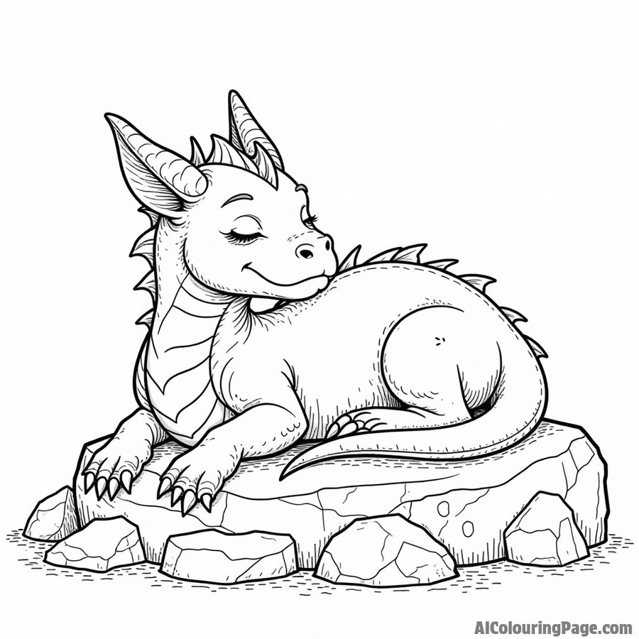 Dragon snoozing on a bed of rocks