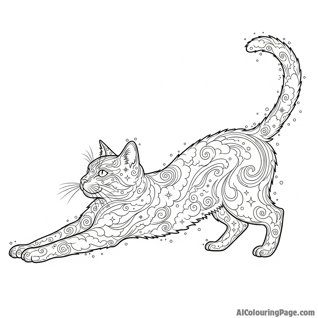 A cat made entirely of swirling stardust and nebulae.