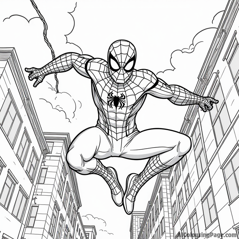 Spider-Man swinging through the city