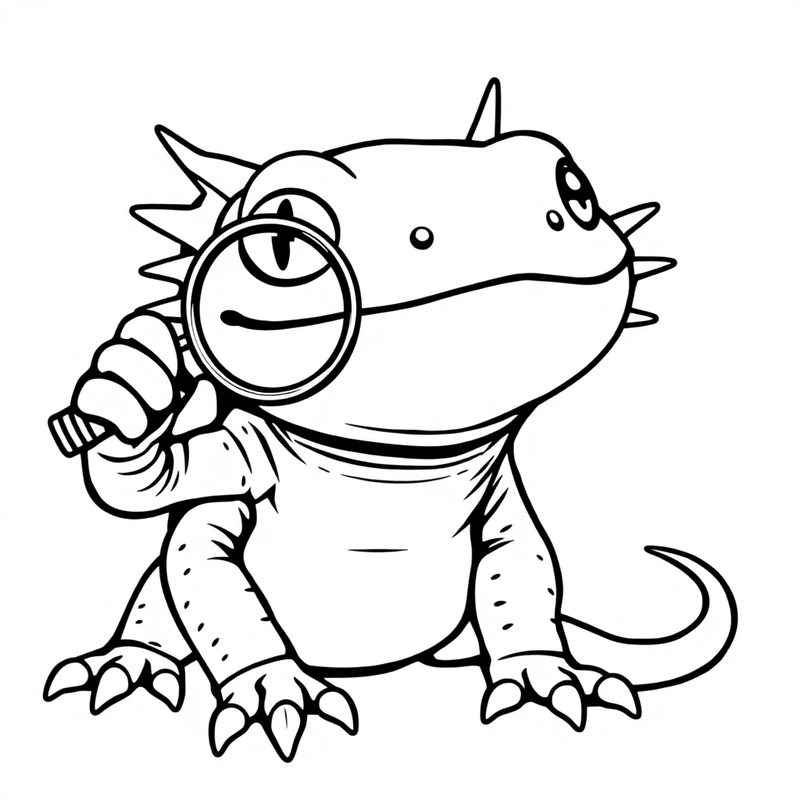 Axolotl holding a magnifying glass