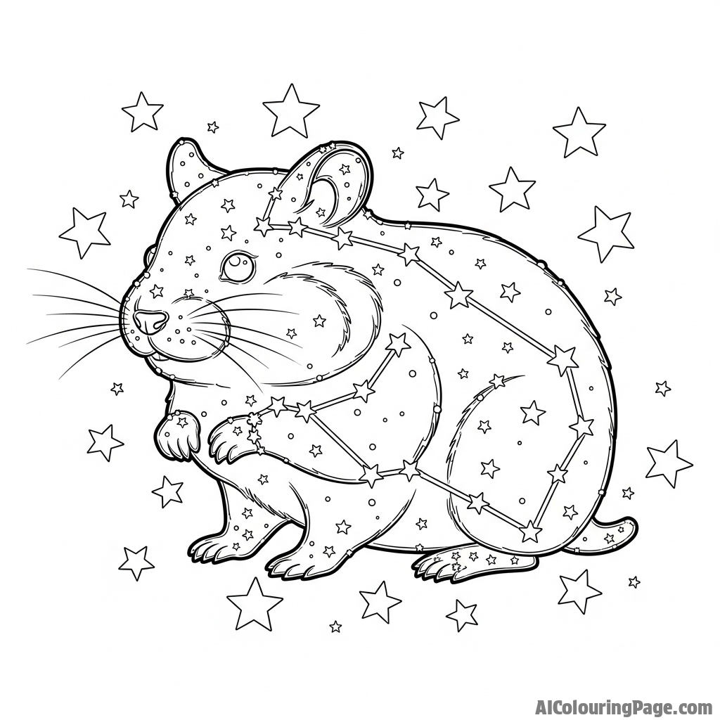 A hamster made of constellations, set against a starlit background