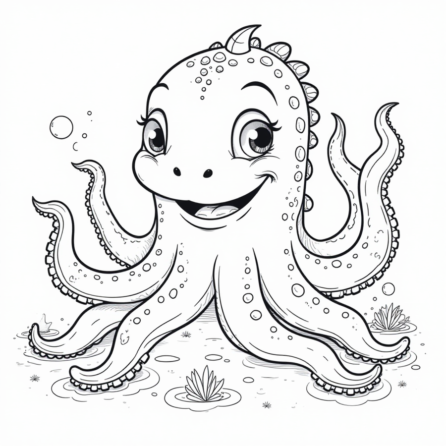 Smiling sea monster with tentacles