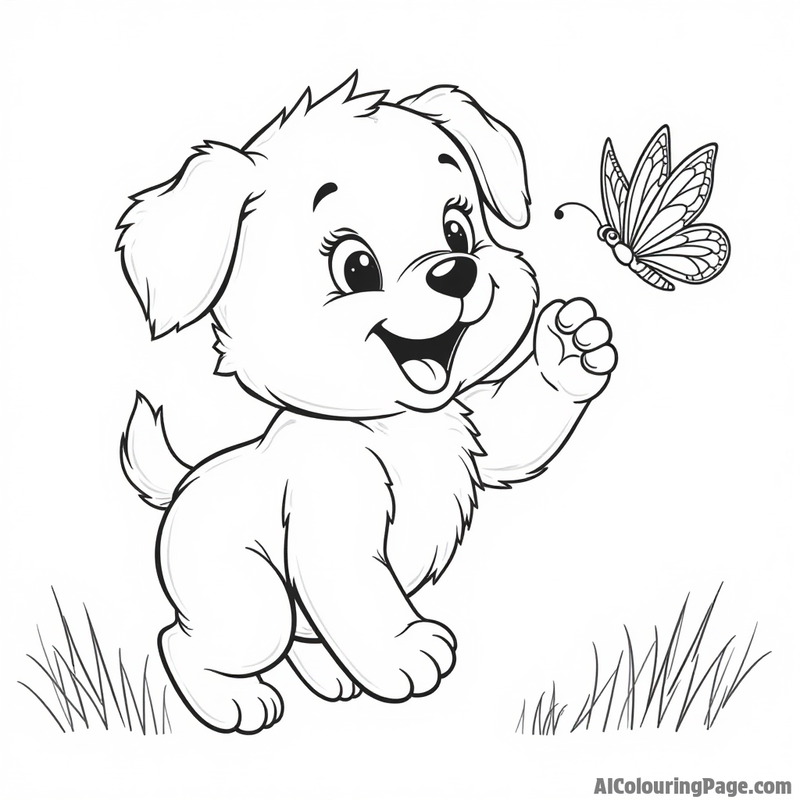 Playful puppy chasing a butterfly